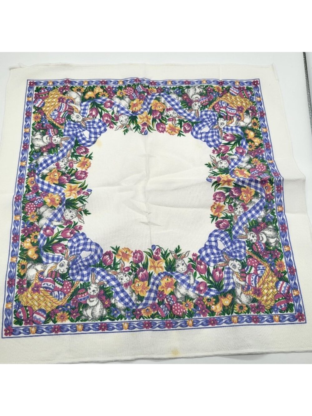 VTG 90s Easter Linens Napkins Set of 8 Picnic Country Spring Bunny Eggs Floral